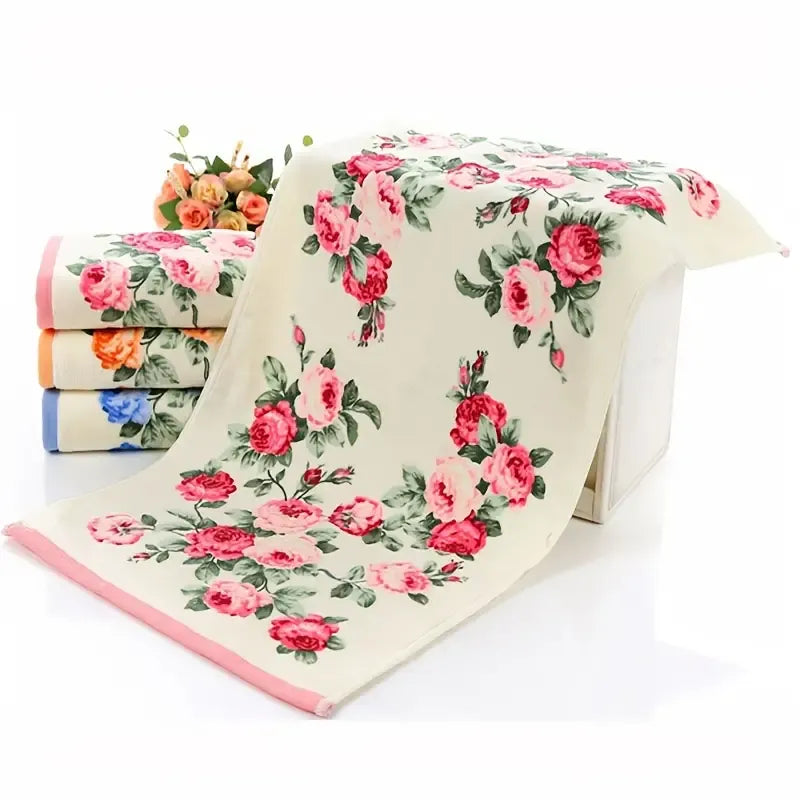 Flower Pattern Towel Set | 2 Piece | 1 Bath Towel 27.6*55 inch & 1 Hand Towel 13.4*29 inch