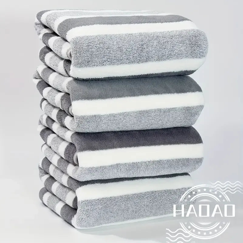 4-pcs Striped Bath Towel Set, Absorbent & Quick-Dry, Soft, Skin-Friendly