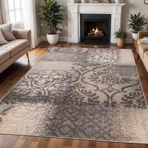 Bristol Distressed Abstract Damask Indoor Area Rug or Runner Rug