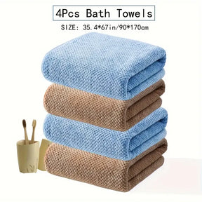 4 pcs Pineapple Coral Velvet Large Bath Towel Set - Soft & Quick-Drying