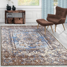 Ezra Vintage Medallion Non-Slip Washable Indoor Area Rug or Runner