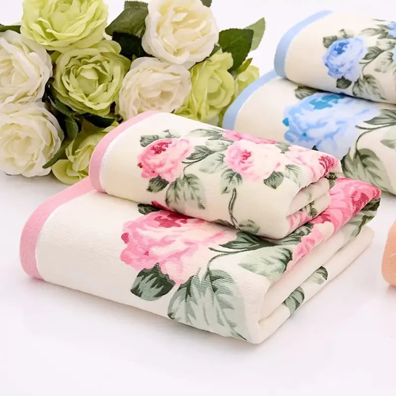 Flower Pattern Towel Set | 2 Piece | 1 Bath Towel 27.6*55 inch & 1 Hand Towel 13.4*29 inch