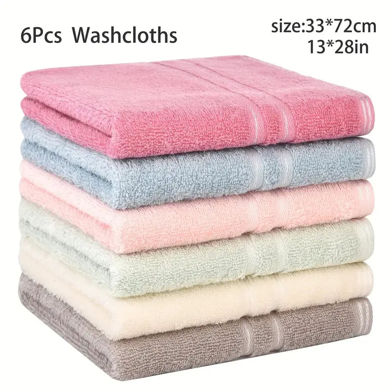 Multicolor 6 Pack Face Towels, Absorbent Cotton, 13x28