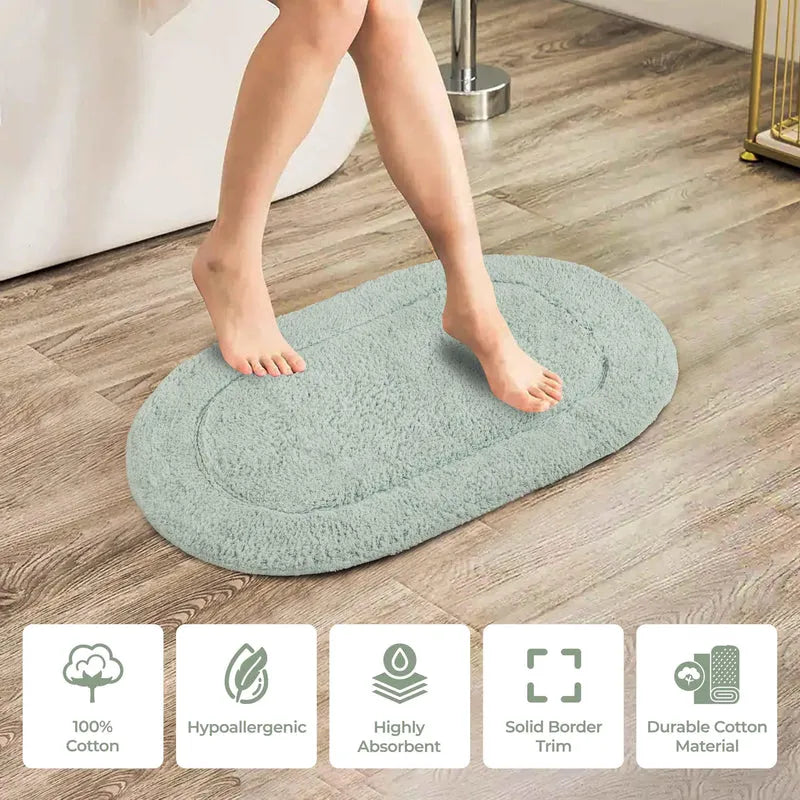 Cotton Non Slip Oval 2 Piece Bath Rug Set