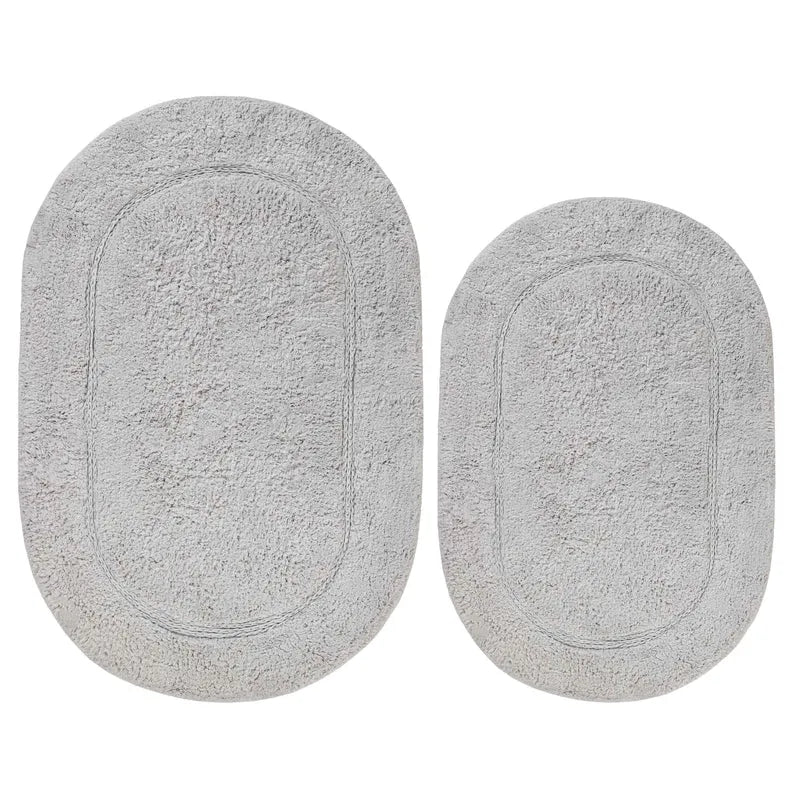 Cotton Non Slip Oval 2 Piece Bath Rug Set