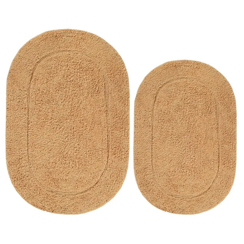 Cotton Non Slip Oval 2 Piece Bath Rug Set