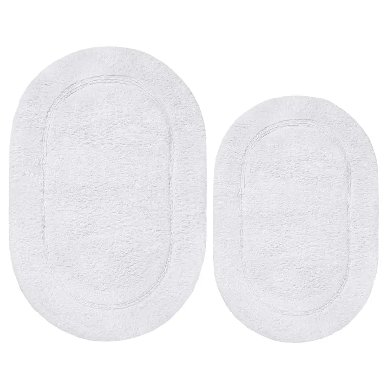 Cotton Non Slip Oval 2 Piece Bath Rug Set