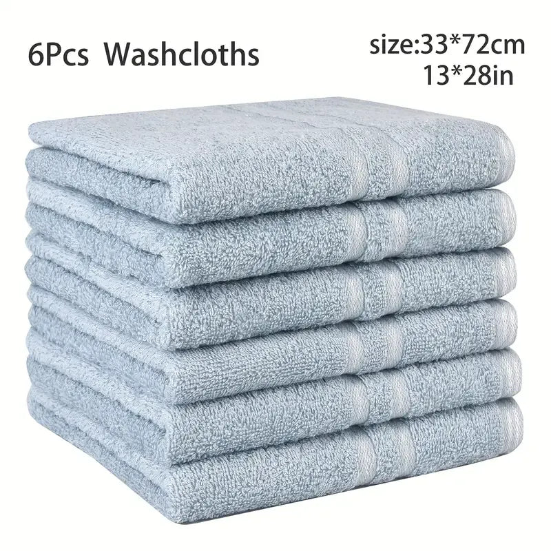 Multicolor 6 Pack Face Towels, Absorbent Cotton, 13x28