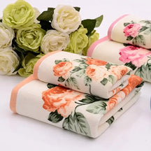 Flower Pattern Towel Set | 2 Piece | 1 Bath Towel 27.6*55 inch & 1 Hand Towel 13.4*29 inch