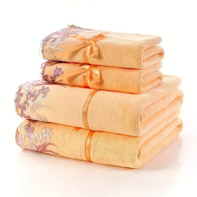 4pcs Lace Embroidery Towel Set - 2 Bath & 2 Hand Towels