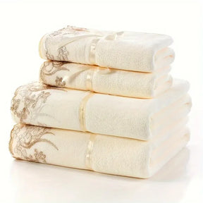 4pcs Lace Embroidery Towel Set - 2 Bath & 2 Hand Towels