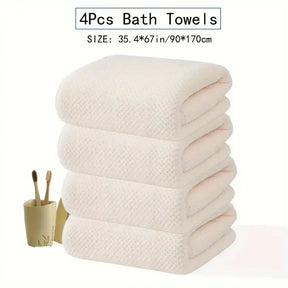 4 pcs Pineapple Coral Velvet Large Bath Towel Set - Soft & Quick-Drying