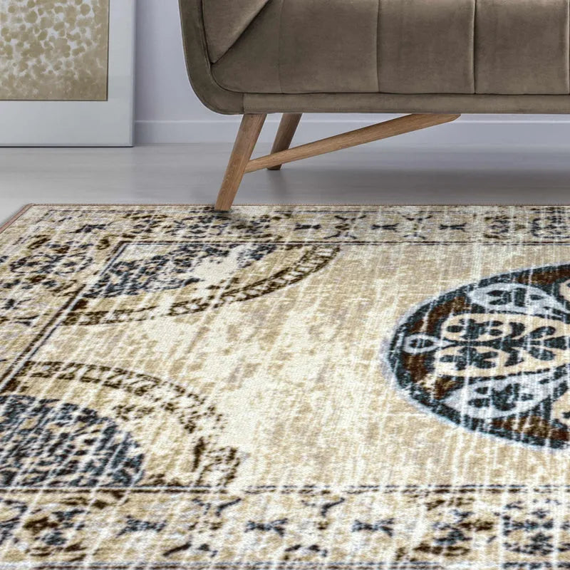 Shiloh Non-Slip Distressed Medallion Indoor Washable Area Rug