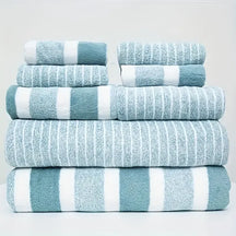 8-Piece Luxury Striped Towel Set for Home & Spa (2 Bath Towels 2 Hand Towels 4 Washcloth, Towels)