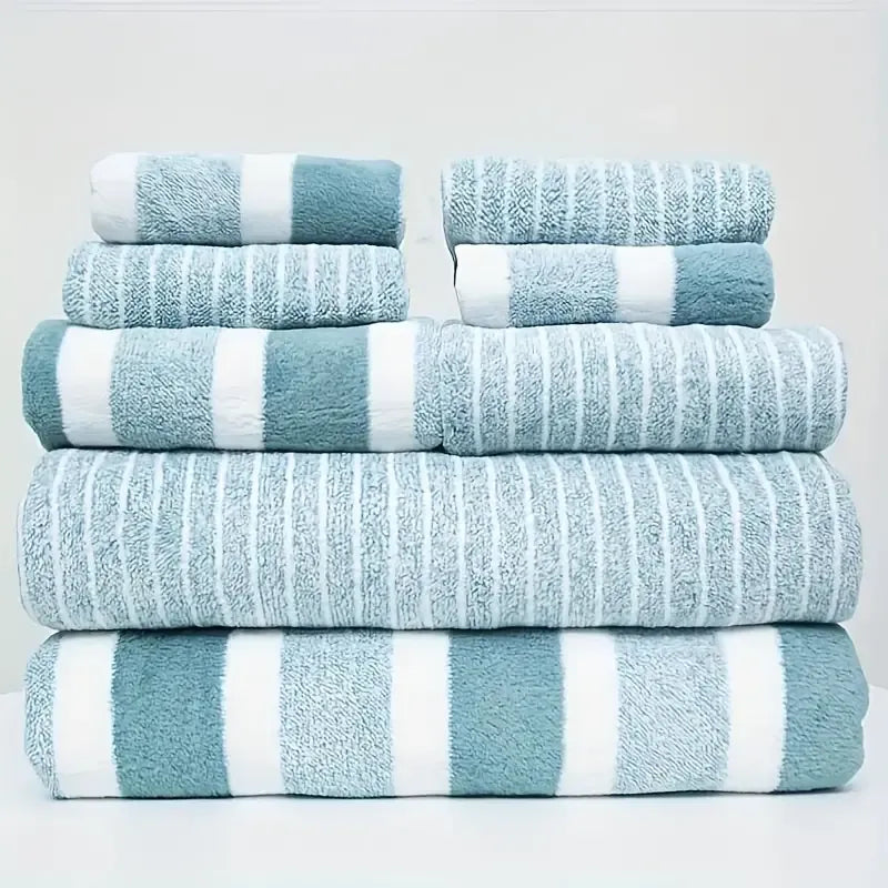 8-Piece Luxury Striped Towel Set for Home & Spa (2 Bath Towels 2 Hand Towels 4 Washcloth, Towels)