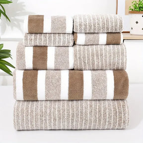 8-Piece Luxury Striped Towel Set for Home & Spa (2 Bath Towels 2 Hand Towels 4 Washcloth, Towels)