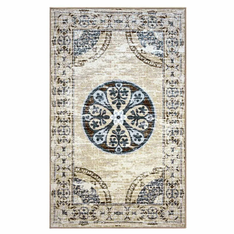 Shiloh Non-Slip Distressed Medallion Indoor Washable Area Rug