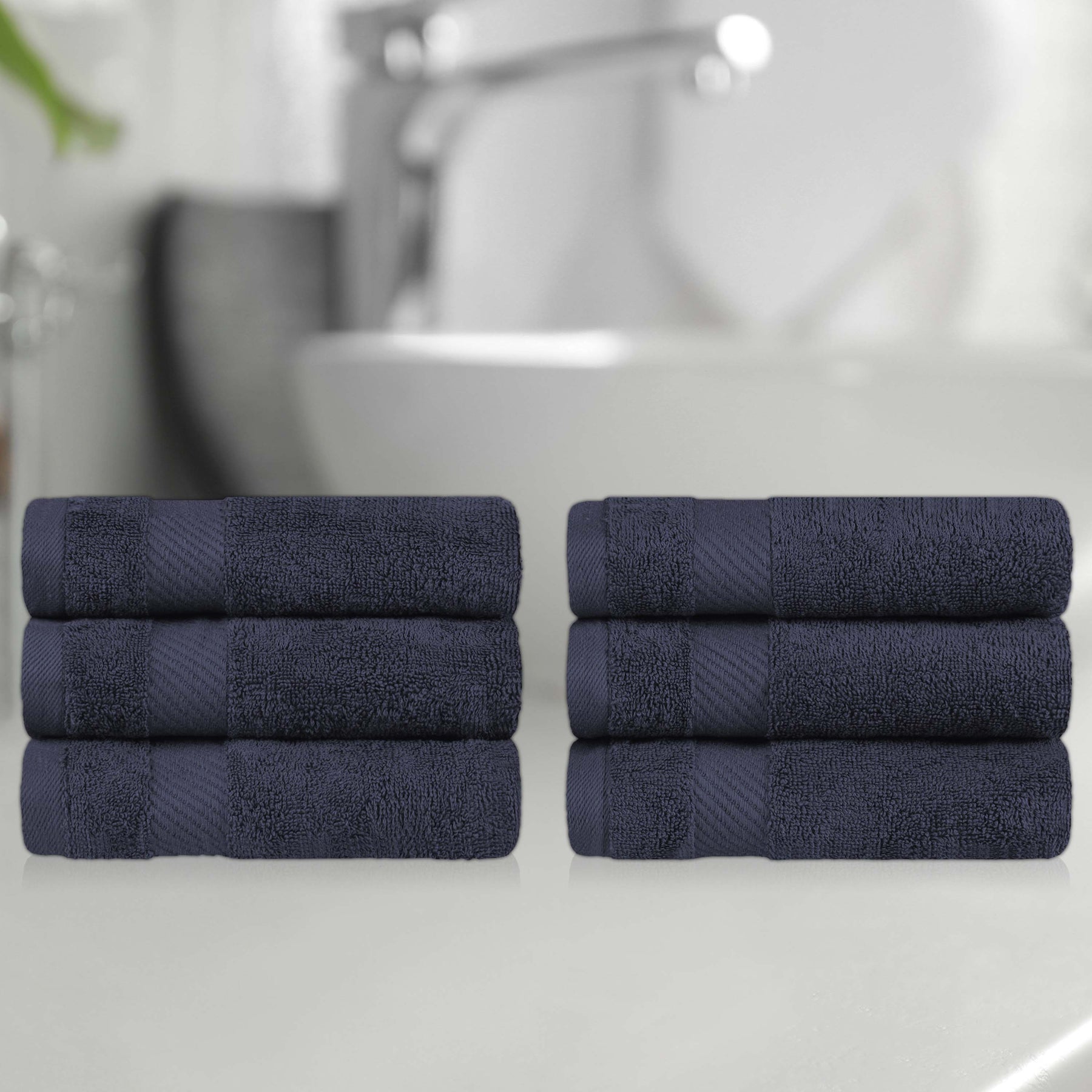 Egyptian Cotton Dobby Border Medium Weight 6 Piece Hand Towel Set