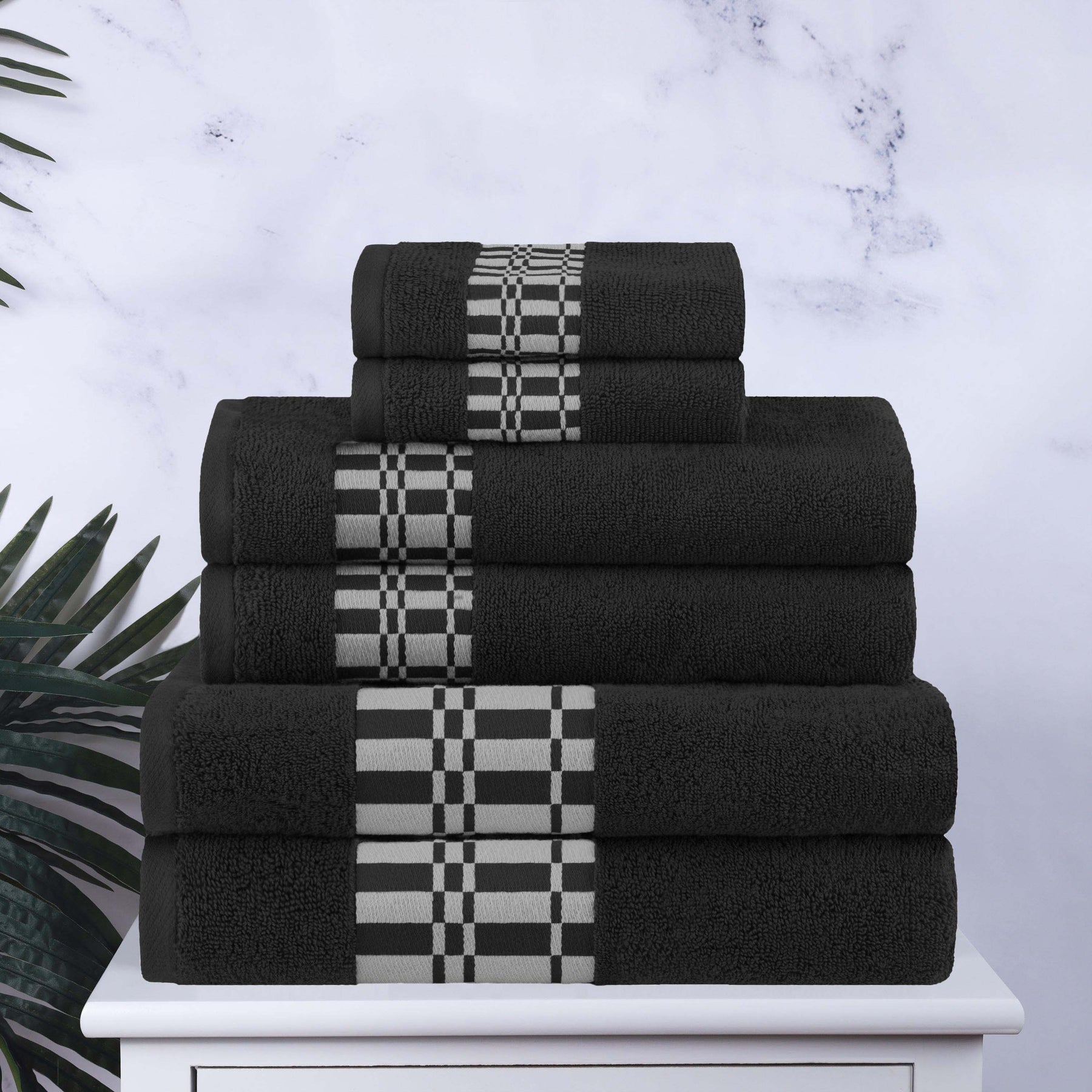 Larissa Cotton Geometric Border 6 Piece Assorted Towel Set