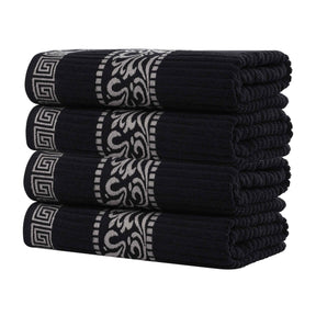 Athens Cotton Greek Key Trim Bath Towel Set of 4