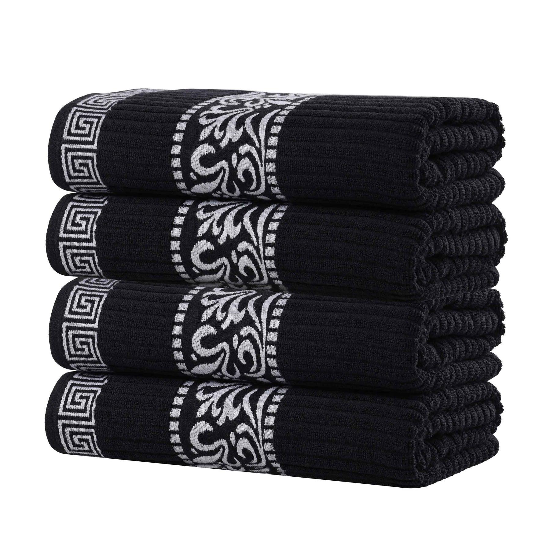 Athens Cotton Greek Key Trim Bath Towel Set of 4