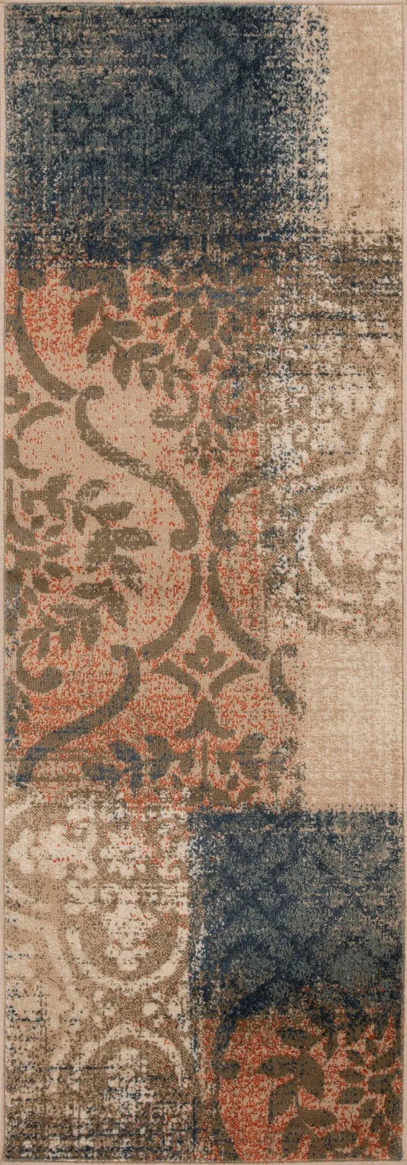 Bristol Distressed Abstract Damask Indoor Area Rug or Runner Rug