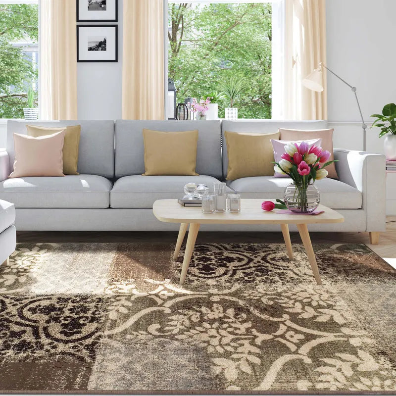 Bristol Distressed Abstract Damask Indoor Area Rug or Runner Rug