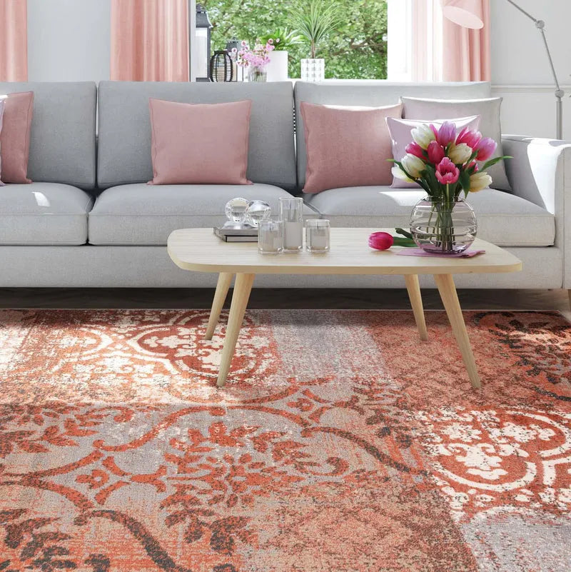 Bristol Distressed Abstract Damask Indoor Area Rug or Runner Rug