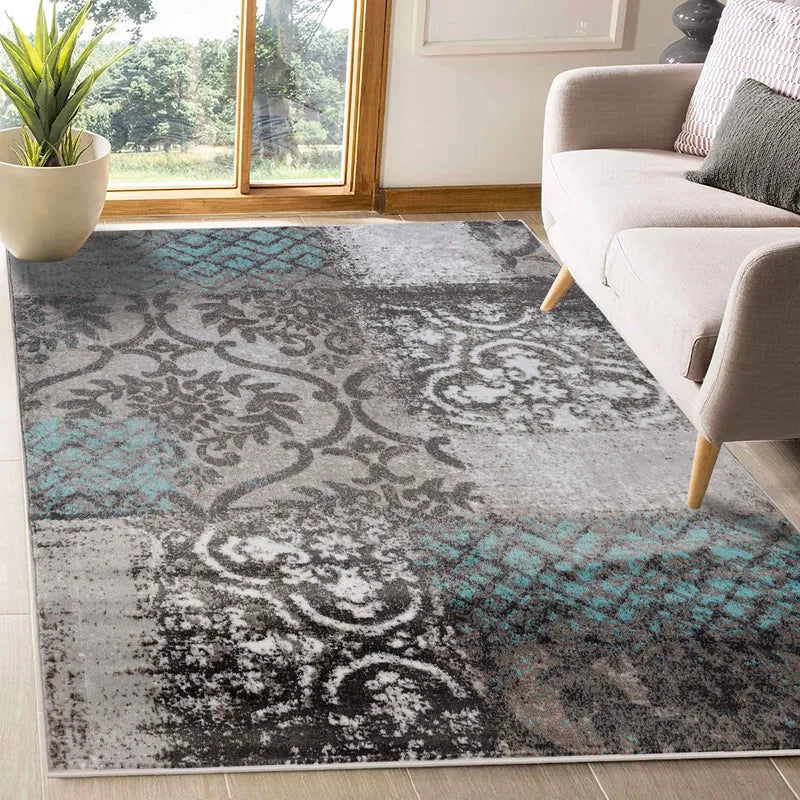 Bristol Distressed Abstract Damask Indoor Area Rug or Runner Rug