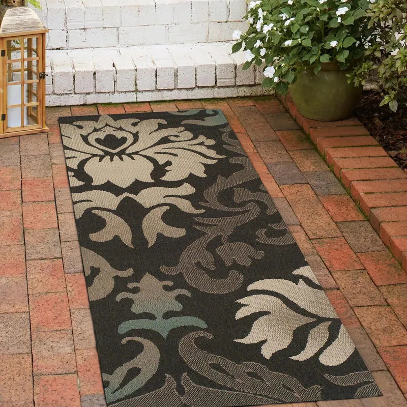 Lowell Traditional Damask Indoor Outdoor Area Rug