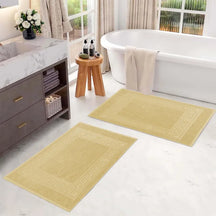 100% Cotton Absorbent Greek Key Border Solid 2 Piece Bath Mat Set