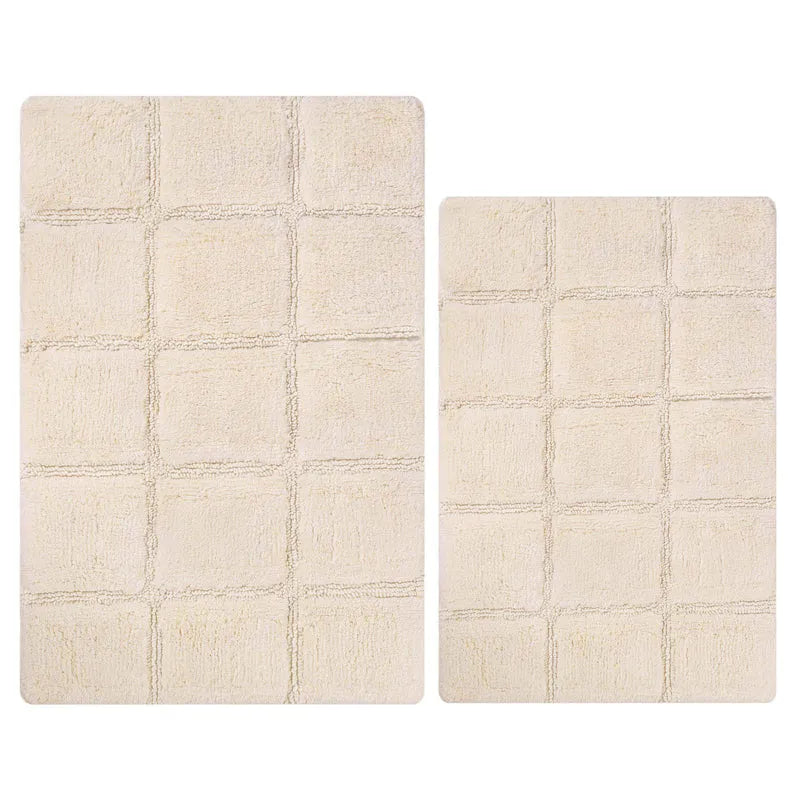 2 Piece Cotton Checkered Solid Non Slip Bath Rug Set