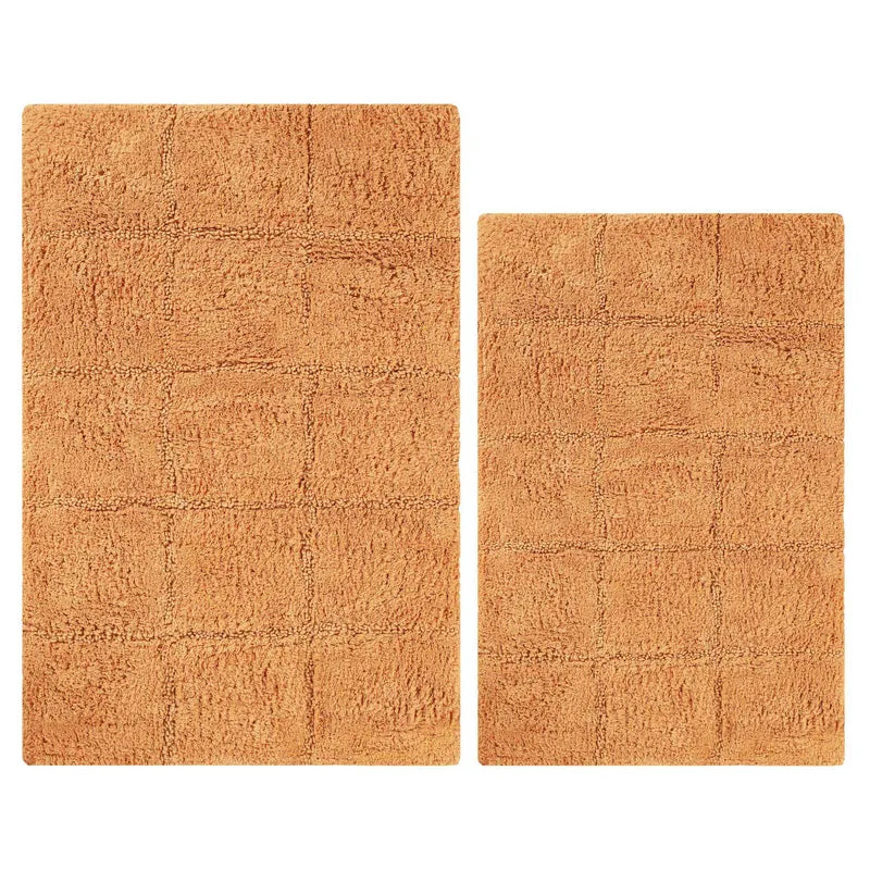 2 Piece Cotton Checkered Solid Non Slip Bath Rug Set