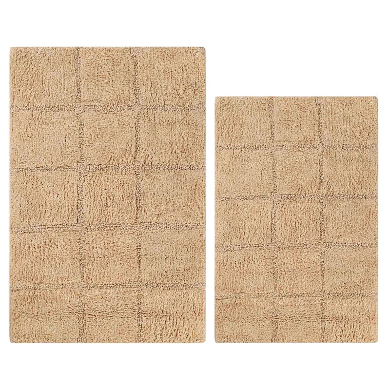 2 Piece Cotton Checkered Solid Non Slip Bath Rug Set