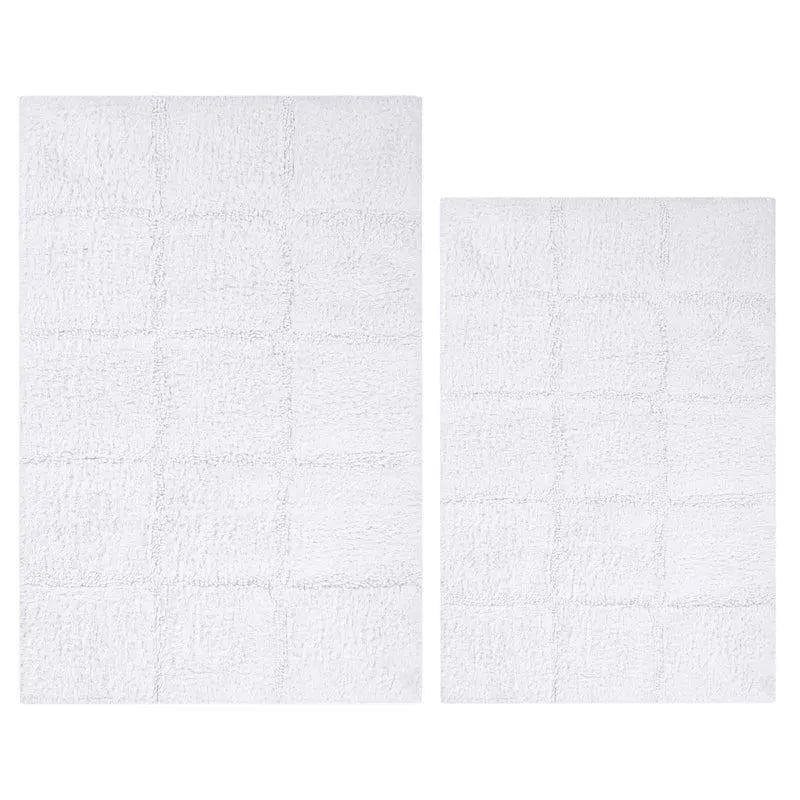 2 Piece Cotton Checkered Solid Non Slip Bath Rug Set