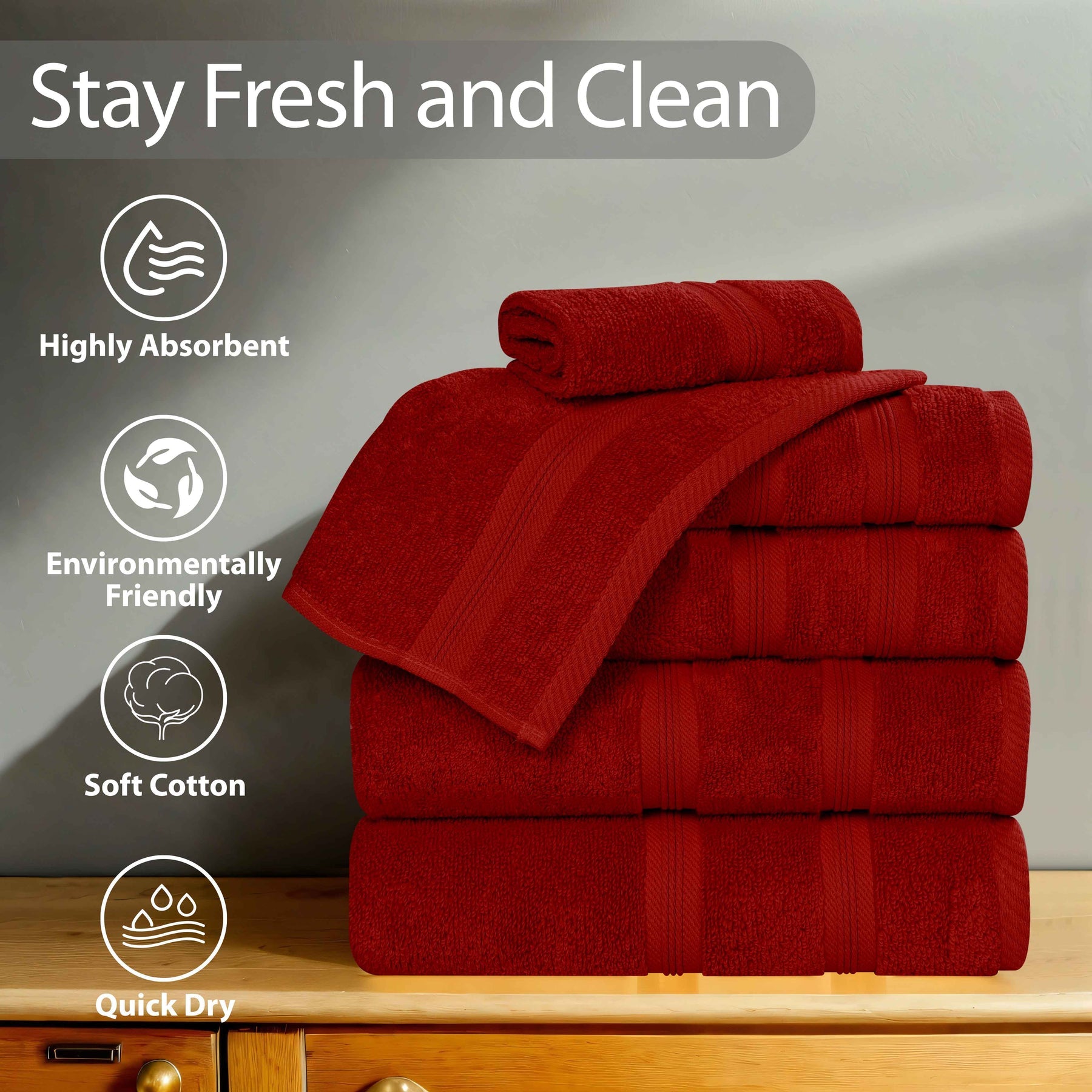 Smart Dry Zero Twist Cotton Medium Weight Hand Towels, Set of 6