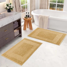 100% Cotton Absorbent Greek Key Border Solid 2 Piece Bath Mat Set