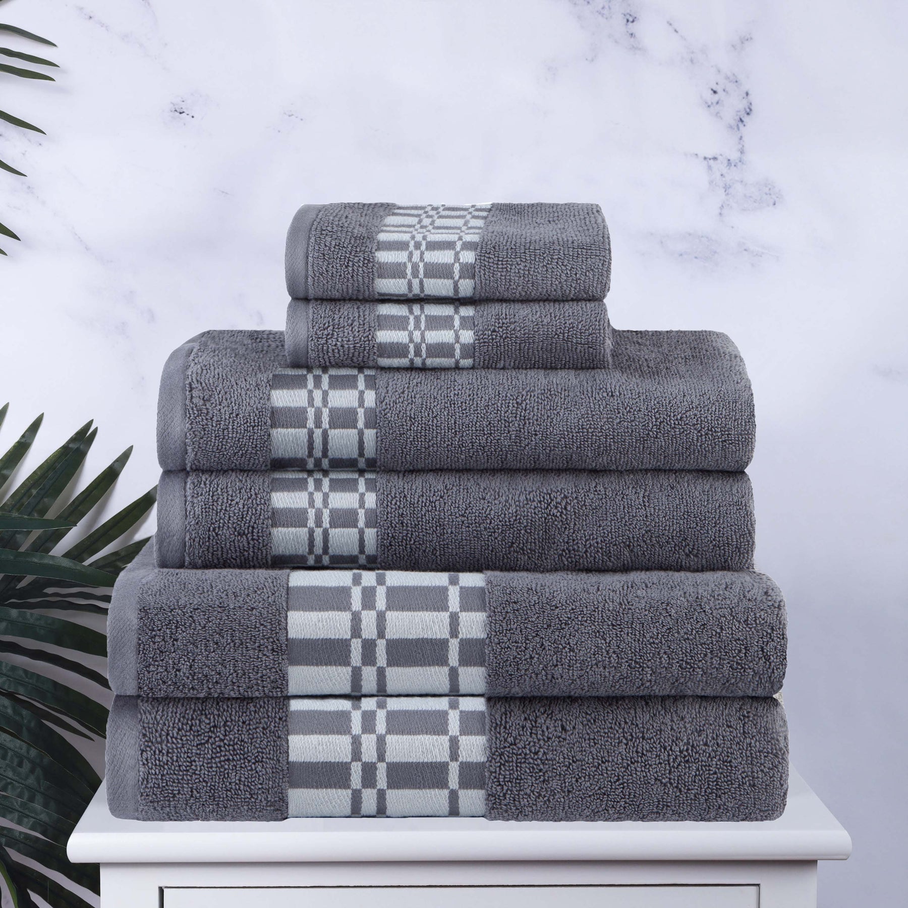 Larissa Cotton Geometric Border 6 Piece Assorted Towel Set