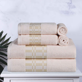 Larissa Cotton Geometric Border 6 Piece Assorted Towel Set