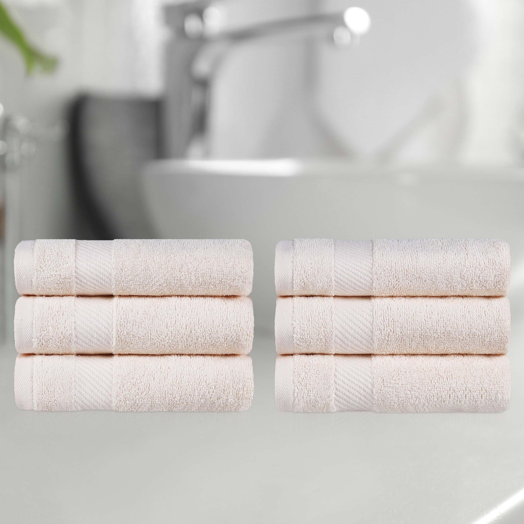 Egyptian Cotton Dobby Border Medium Weight 6 Piece Hand Towel Set