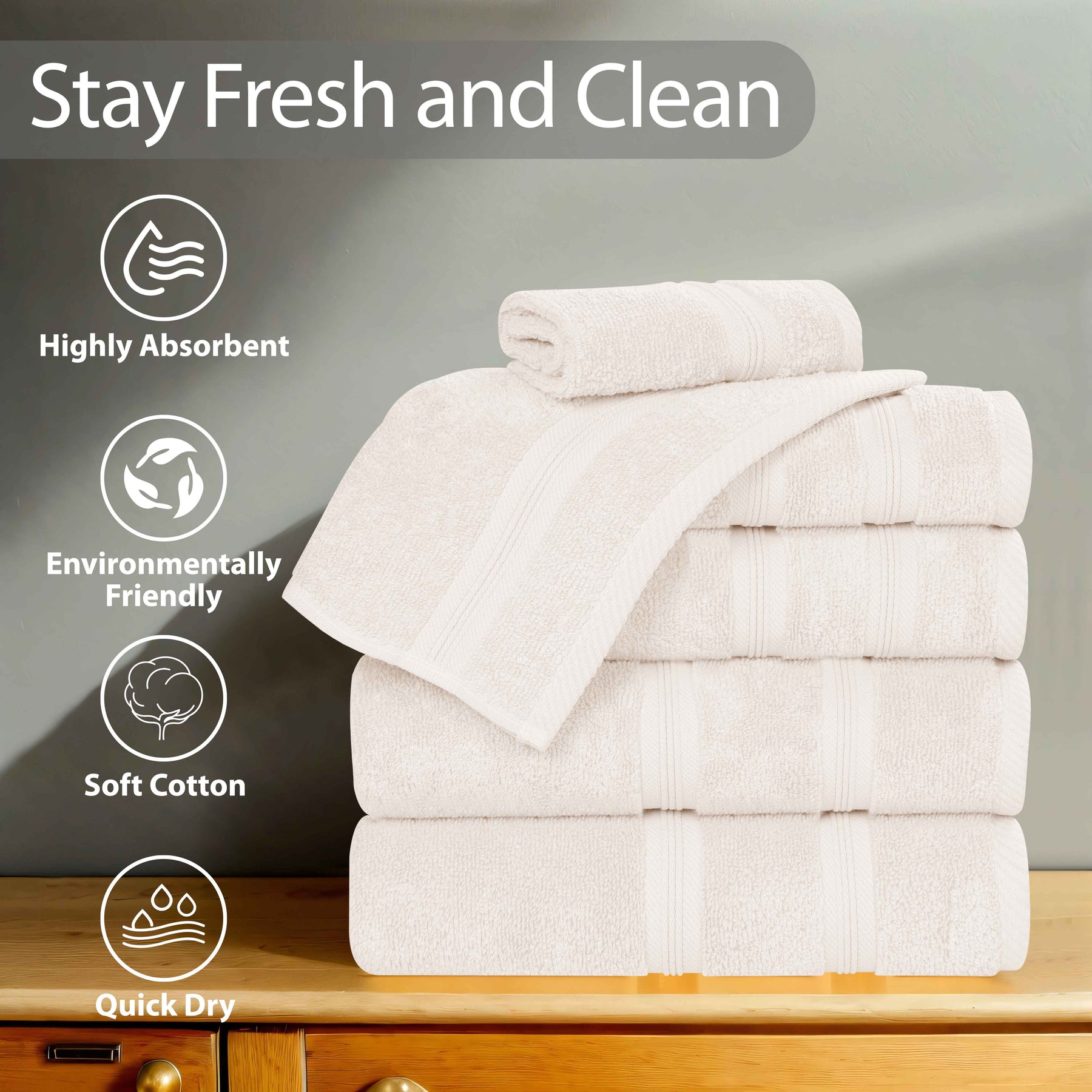 Smart Dry Zero Twist Cotton Medium Weight 8 Piece Assorted Towel Set