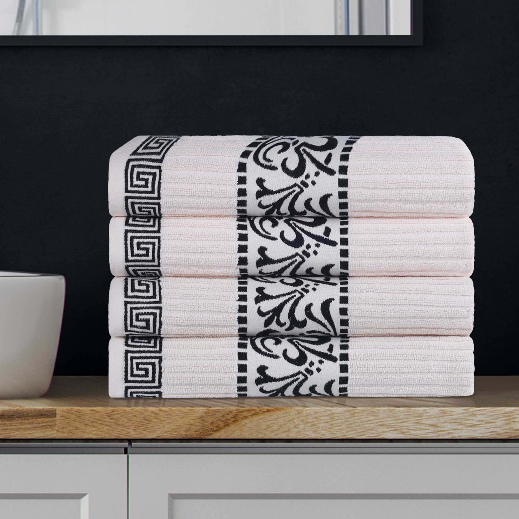 Athens Cotton Greek Key Trim Bath Towel Set of 4