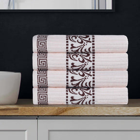 Athens Cotton Greek Key Trim Bath Towel Set of 4