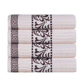 Athens Cotton Greek Key Trim Bath Towel Set of 4