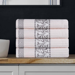 Athens Cotton Greek Key Trim Bath Towel Set of 4