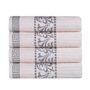 Athens Cotton Greek Key Trim Bath Towel Set of 4