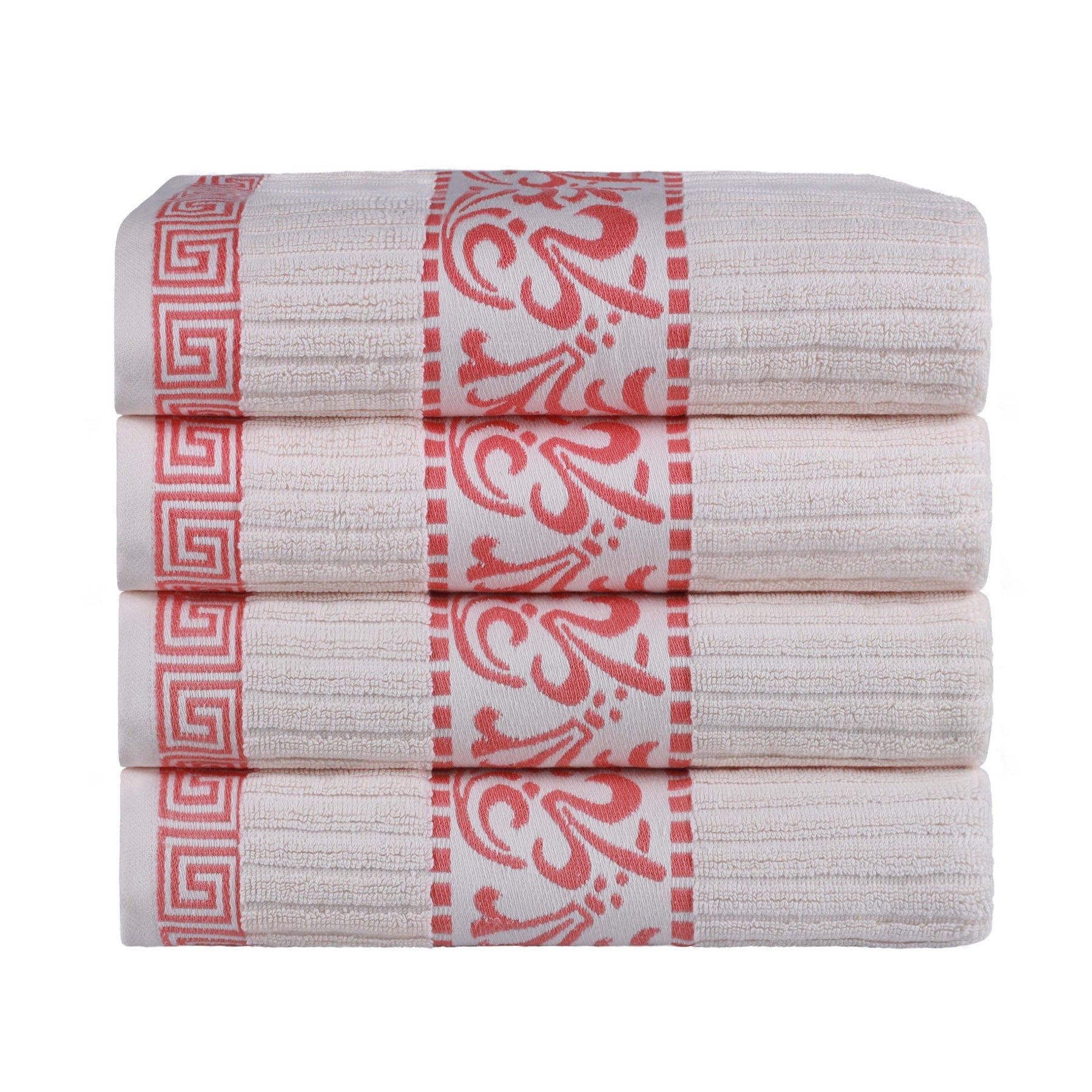 Athens Cotton Greek Key Trim Bath Towel Set of 4