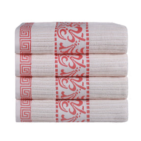 Athens Cotton Greek Key Trim Bath Towel Set of 4