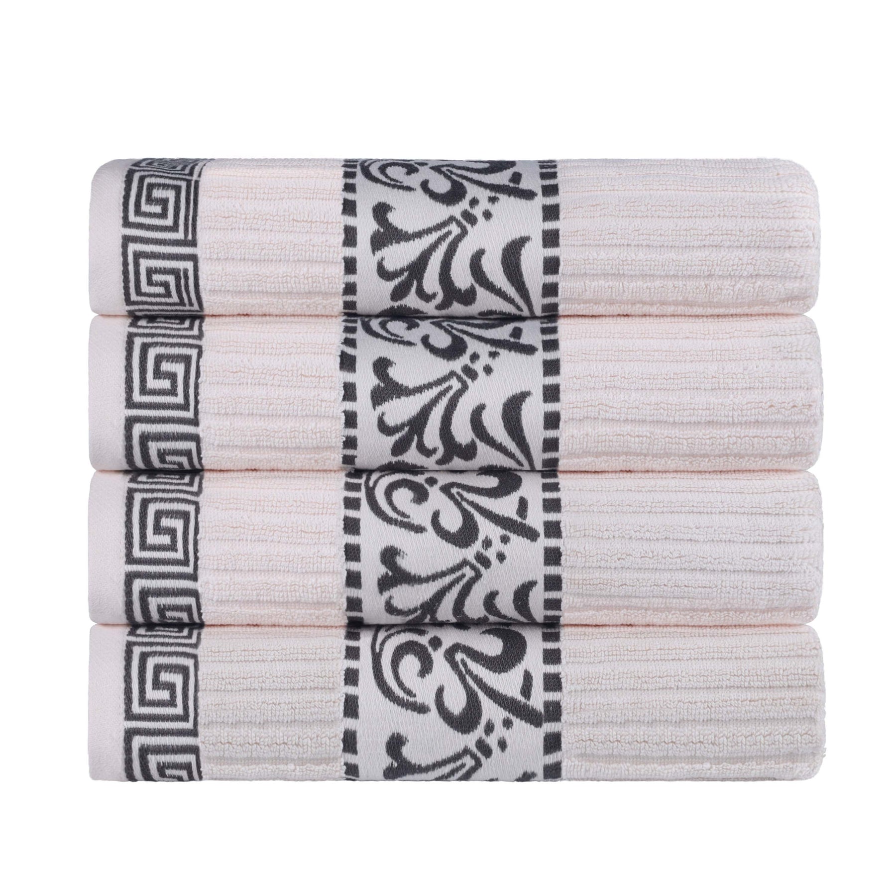 Athens Cotton Greek Key Trim Bath Towel Set of 4