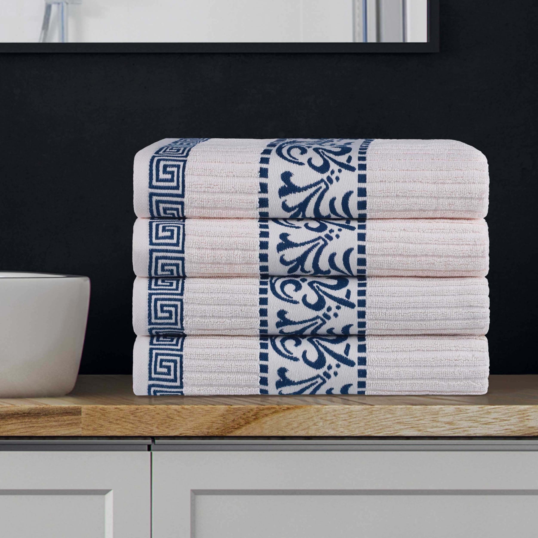 Athens Cotton Greek Key Trim Bath Towel Set of 4